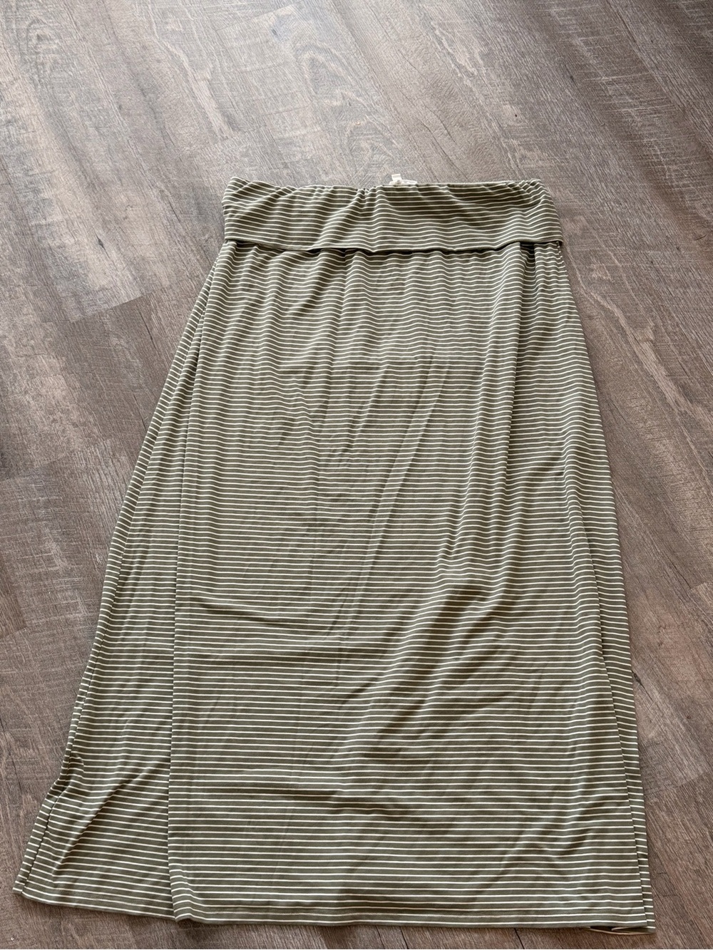 Olive Stripe Fold-Over Waist Maxi Skirt
